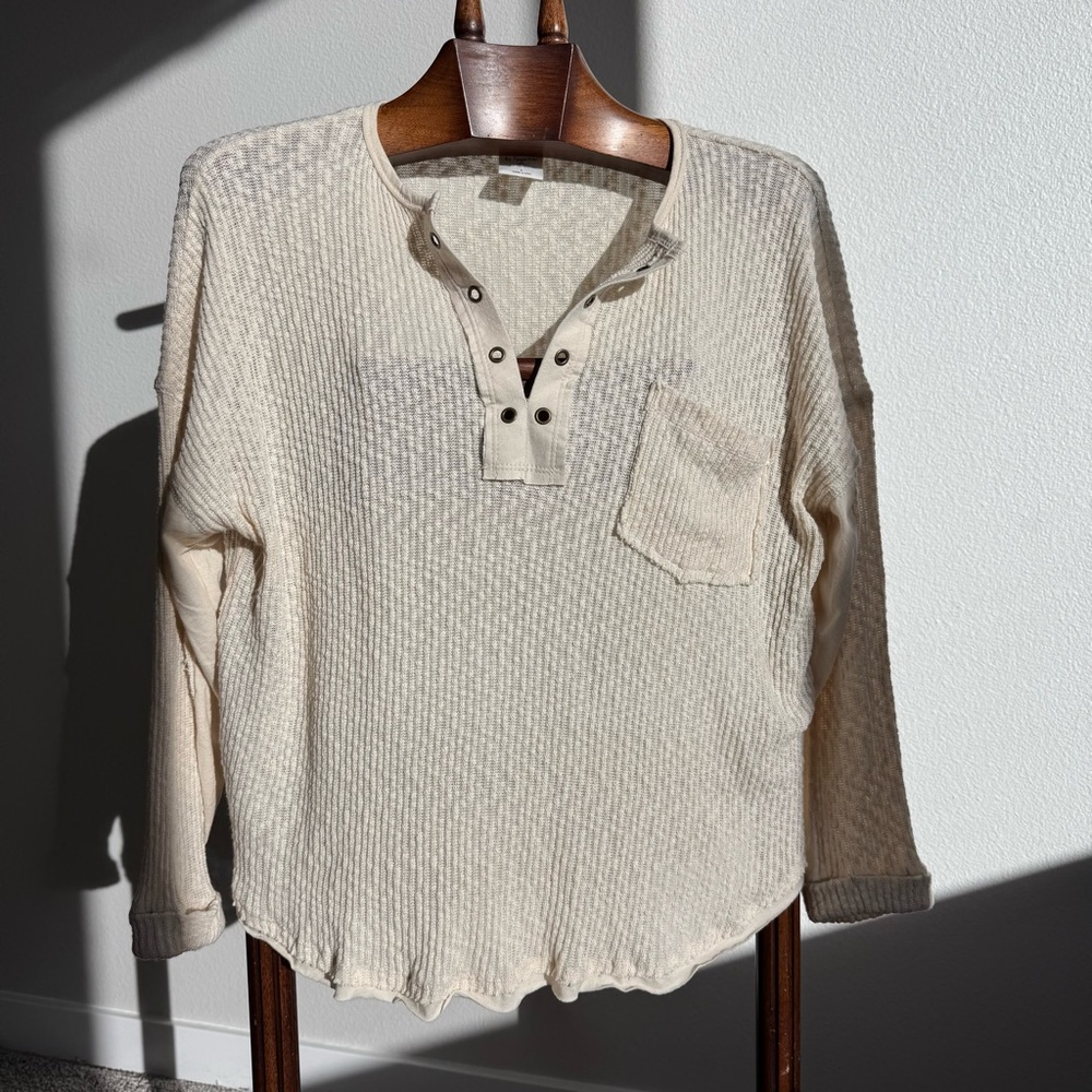 By Together Waffle Knit Henley Top | Made in USA | L